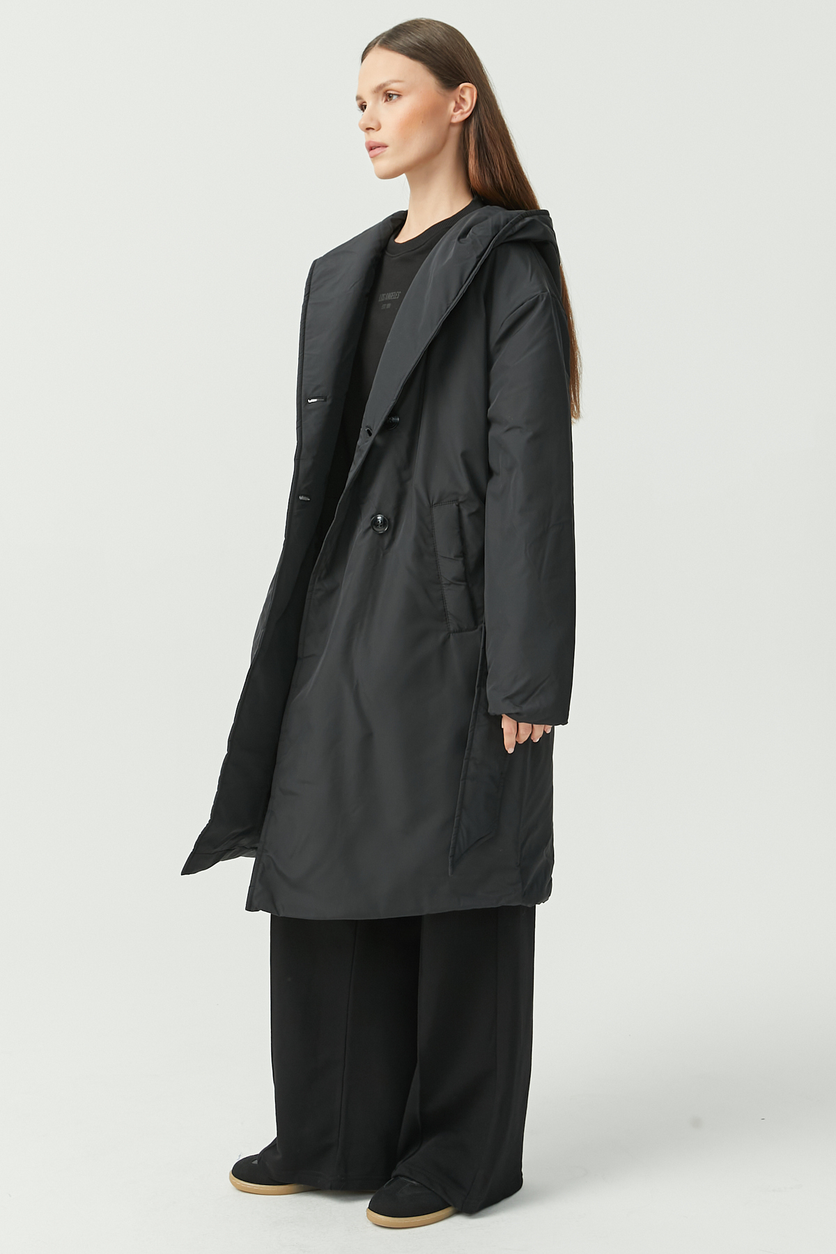 PAULMARK  Kadın Kapüşonlu Uzun Kaban - Görsel 3