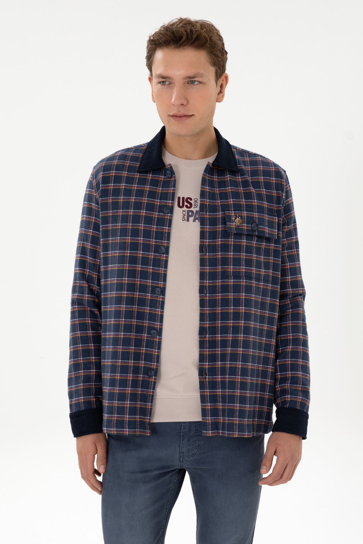 پیراهن آستین بلند مردانه سرمه‌ای برند یو اس پولو کد:(50316574-VR033) U.S. Polo Assn.