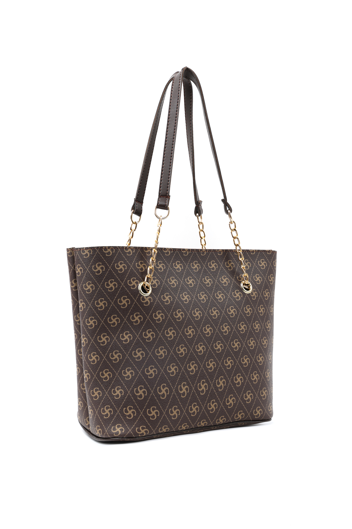 Shaka Monogram Baskılı Kahverengi SHK256 Suni Deri Fermuarlı Tek