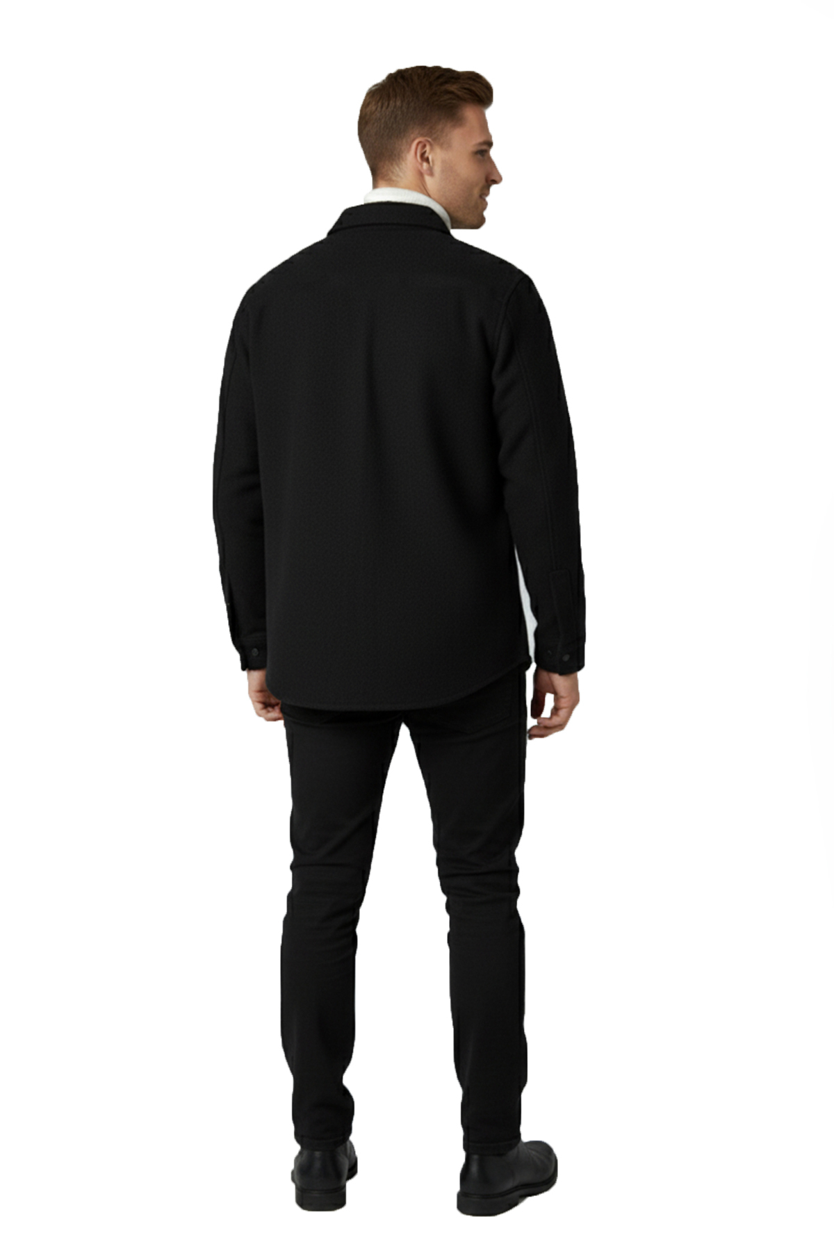 DeepSea  Erkek Siyah Likralı Rahat Kalıp Cepsiz Kaşe Ceket – Çıt Çıtlı, Esnek Şık Model Ceket 0760 - Görsel 2