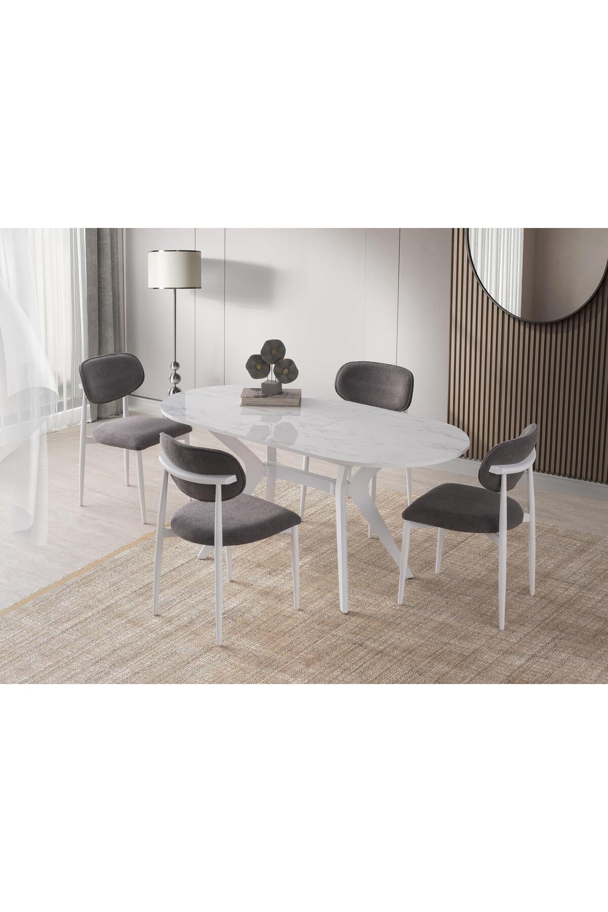 Erezogulları Mobilya Star Polo Beyaz Mermer Mutfak Masa Sandalye Takımı 82x138