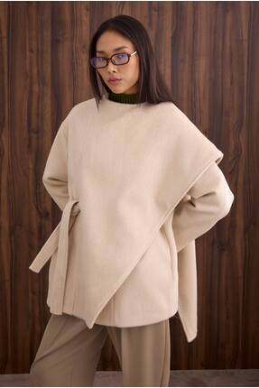 HEQA Kuşaklı Şal Yaka Kaban Kemik