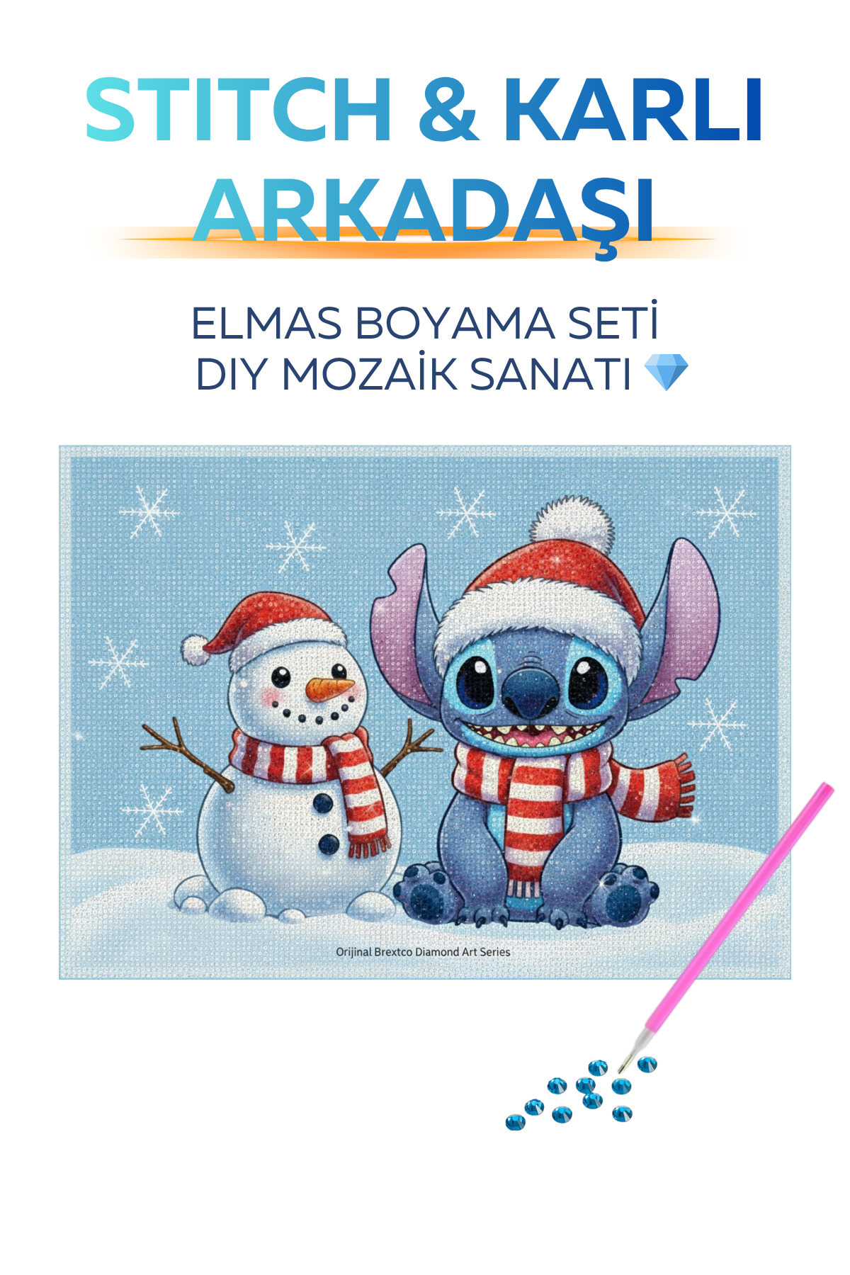 Brextco Store Stitch ve Karlı Arkadaşı Elmas Boyama Seti|DIY 5D Elmas Mozaik Sanatı - Diamond Painting/Çerçevesiz