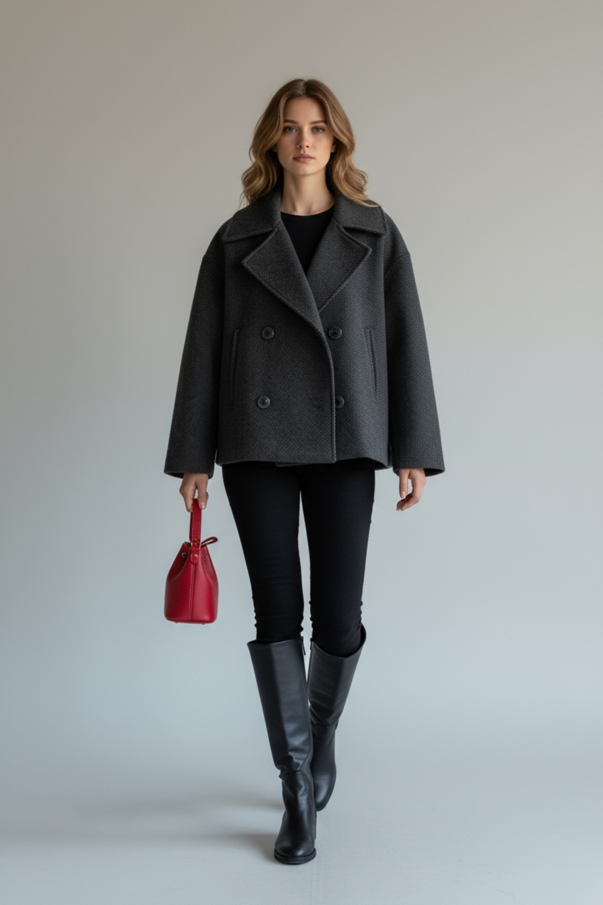 Vireo Club Kadın Zigzag Desenli Kaşe Kısa Kaban