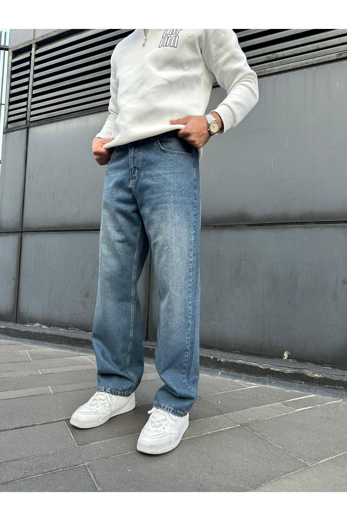 DIRECTIVE JEANS  Erkek Baggy Bol Kesim Kot Pantolon jeans mavi gri antrasit - Görsel 4