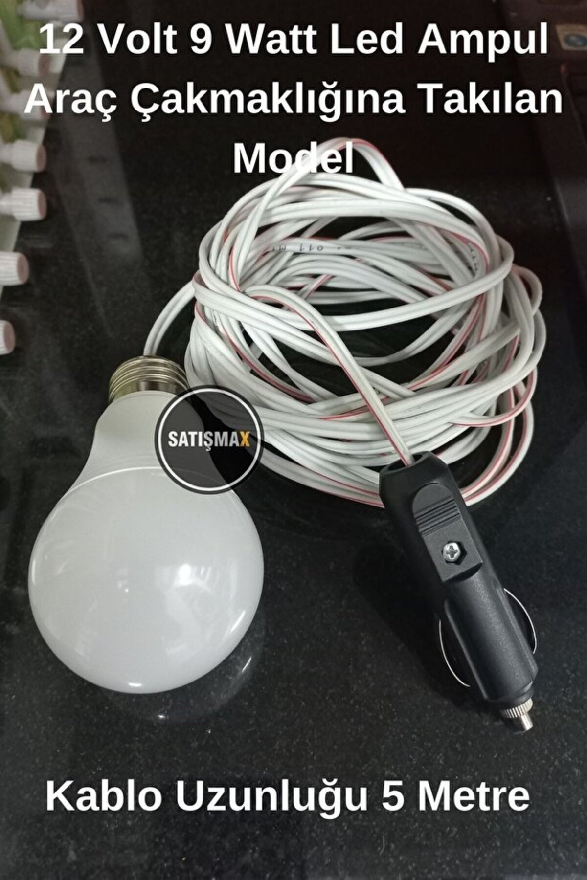 SatışMax 12 Volt 9 Watt Led Ampul Beyaz Araç Çakmaklığıa takılan
