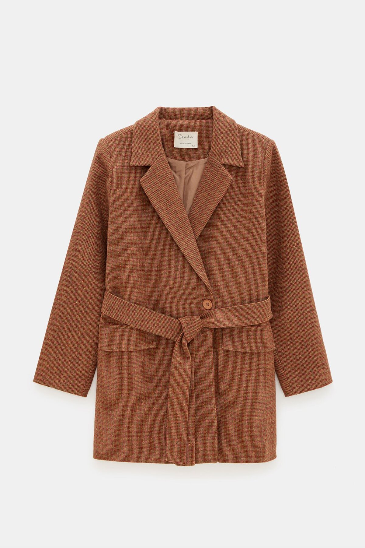 Saade  Premium Kuşaklı Cep Detaylı Blazer Dokuma Ceket - Görsel 6