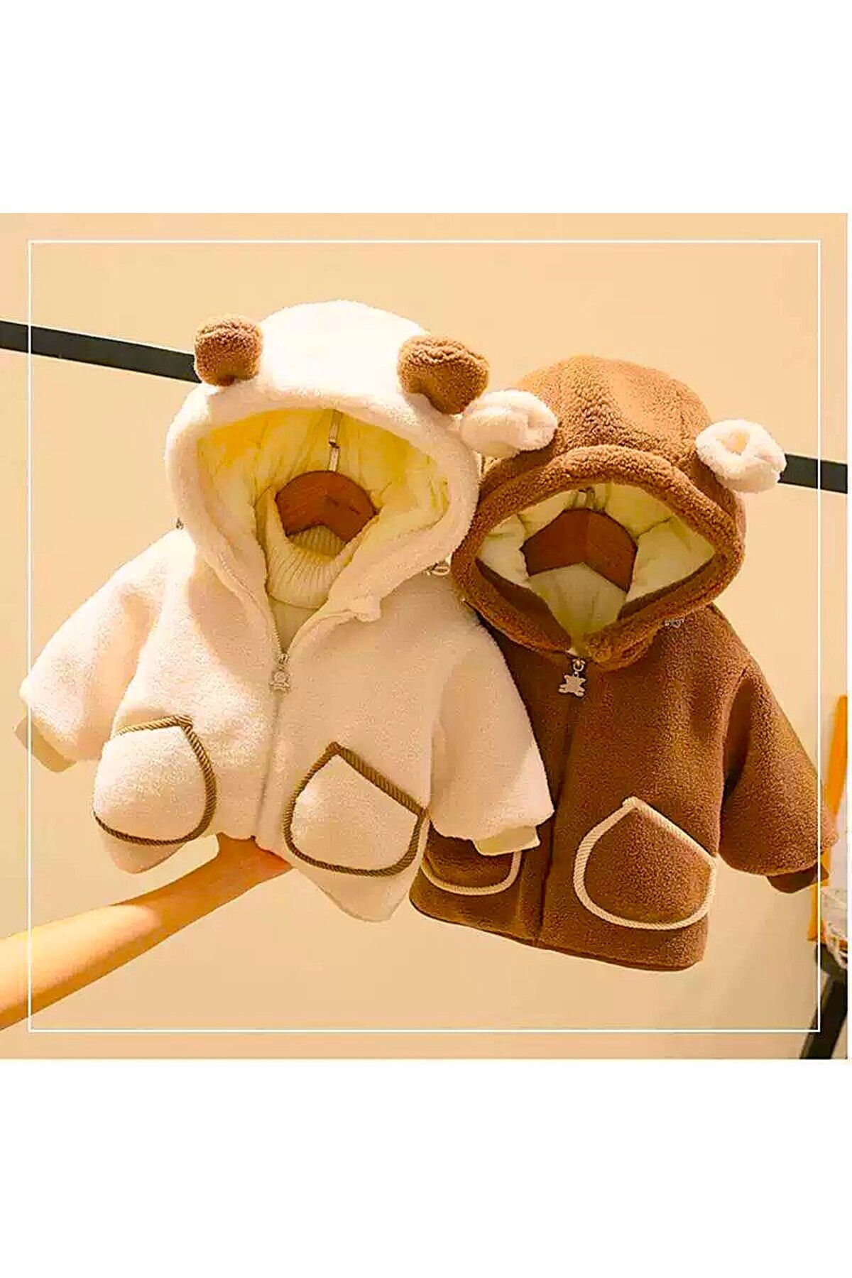melisam.msg Kız Erkek Kış Kalın Peluş Mont Kaban Sevimli Ayı Kulaklı fotoğrafı 5 (önizleme)