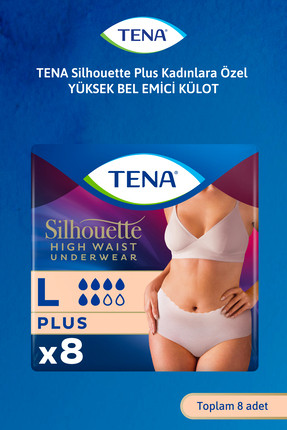 Tena Silhouette Plus Kadınlara Özel Yüksek Bel Emici Külot Krem L 8’li 1 Pake...