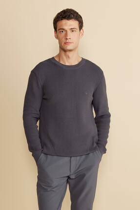 BROOKS BROTHERS Bisiklet Yaka Standart Antrasit Melanj Erkek Kazak BBFW25MKL013