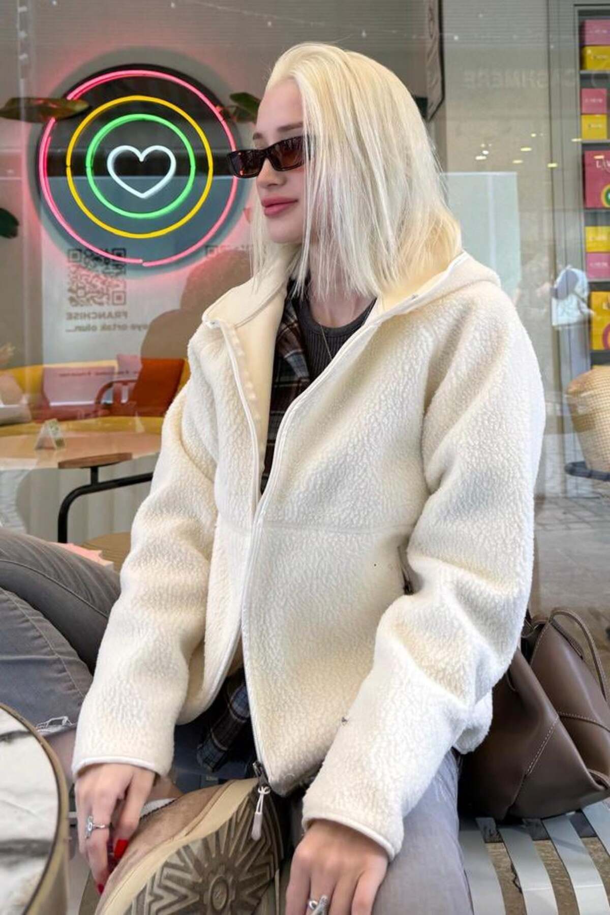 Madmext Beige Zippered Hooded Fleece Women's Jacket Mg2569- Trendyol