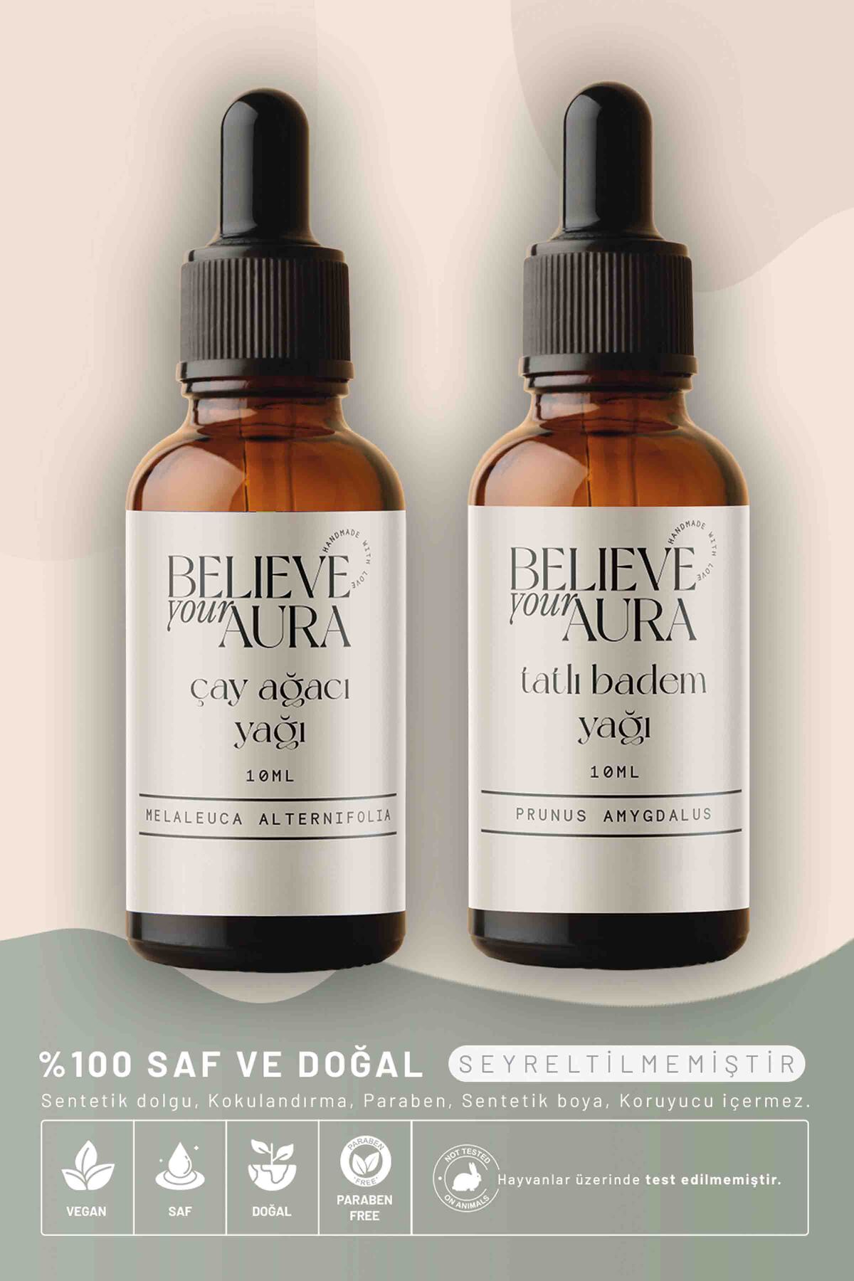 Çay Ağacı ve Badem Yağı Saç ve Cilt Bakım Seti - %100 Saf ve Doğal Arındırıcı Anti Aging - 2x10 ml — ATYSETCTBD