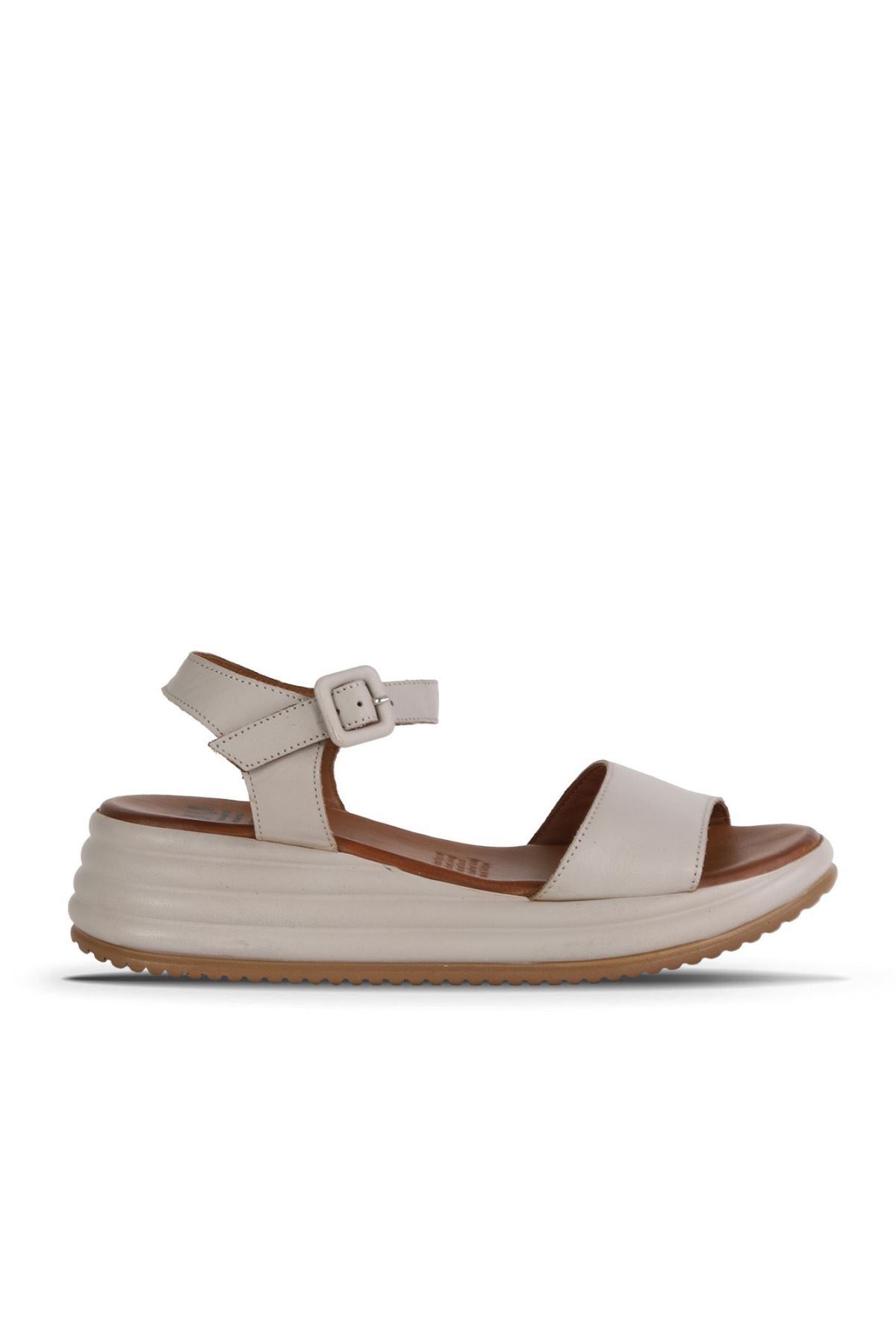 Bueno Shoes Gri Deri Kadın Dolgu Topuklu Sandalet 01wy5700