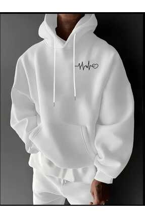 Genel Markalar Kalp Atışı Baskılı Minimalist Hoodie