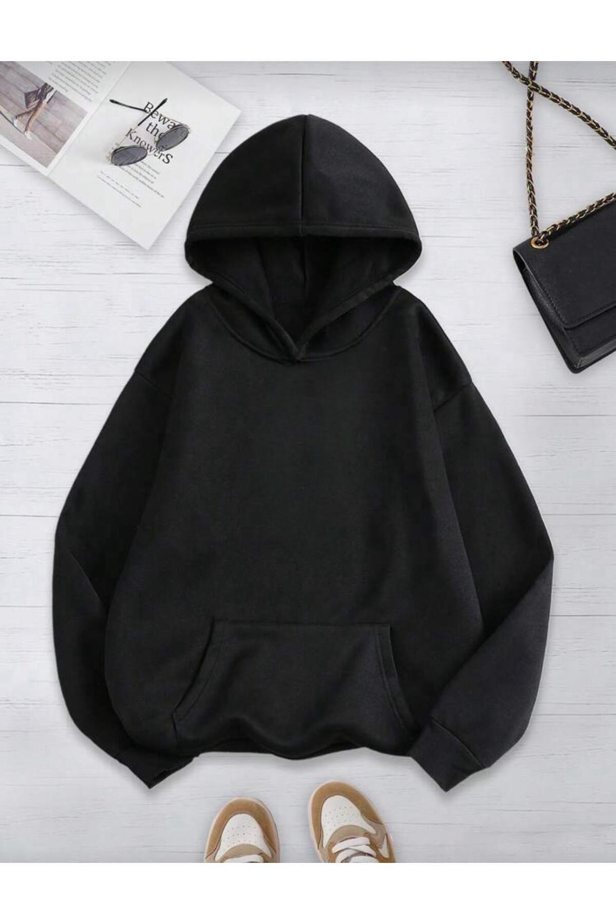 trendgar Μαύρο και άσπρο φούτερ με κουκούλα Unisex Kangaroo Pocket 3 LU