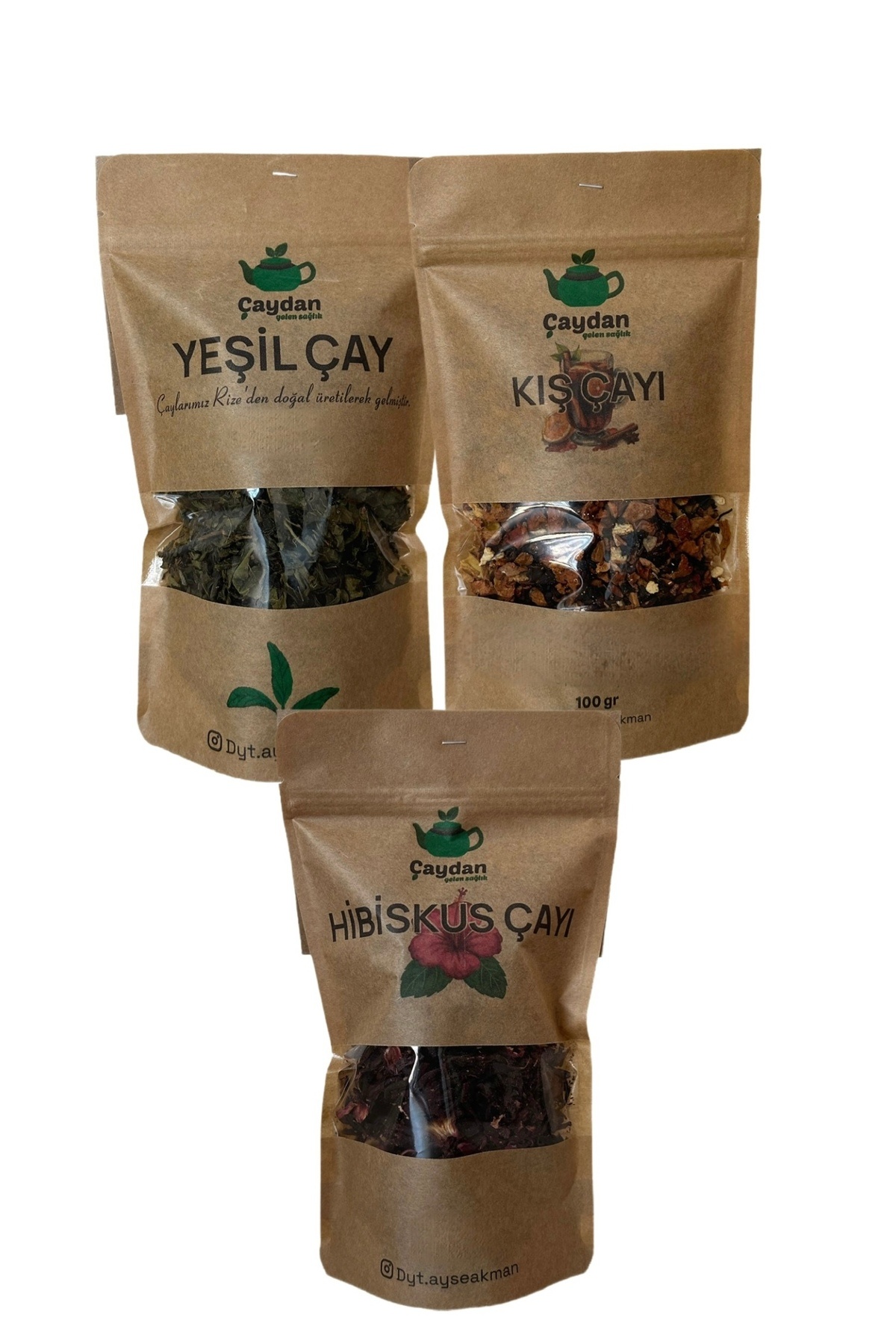 Çaydan YEŞİL ÇAY , KIŞ ÇAYI, HİBİSKUS 3LÜ EKONOMİK SET