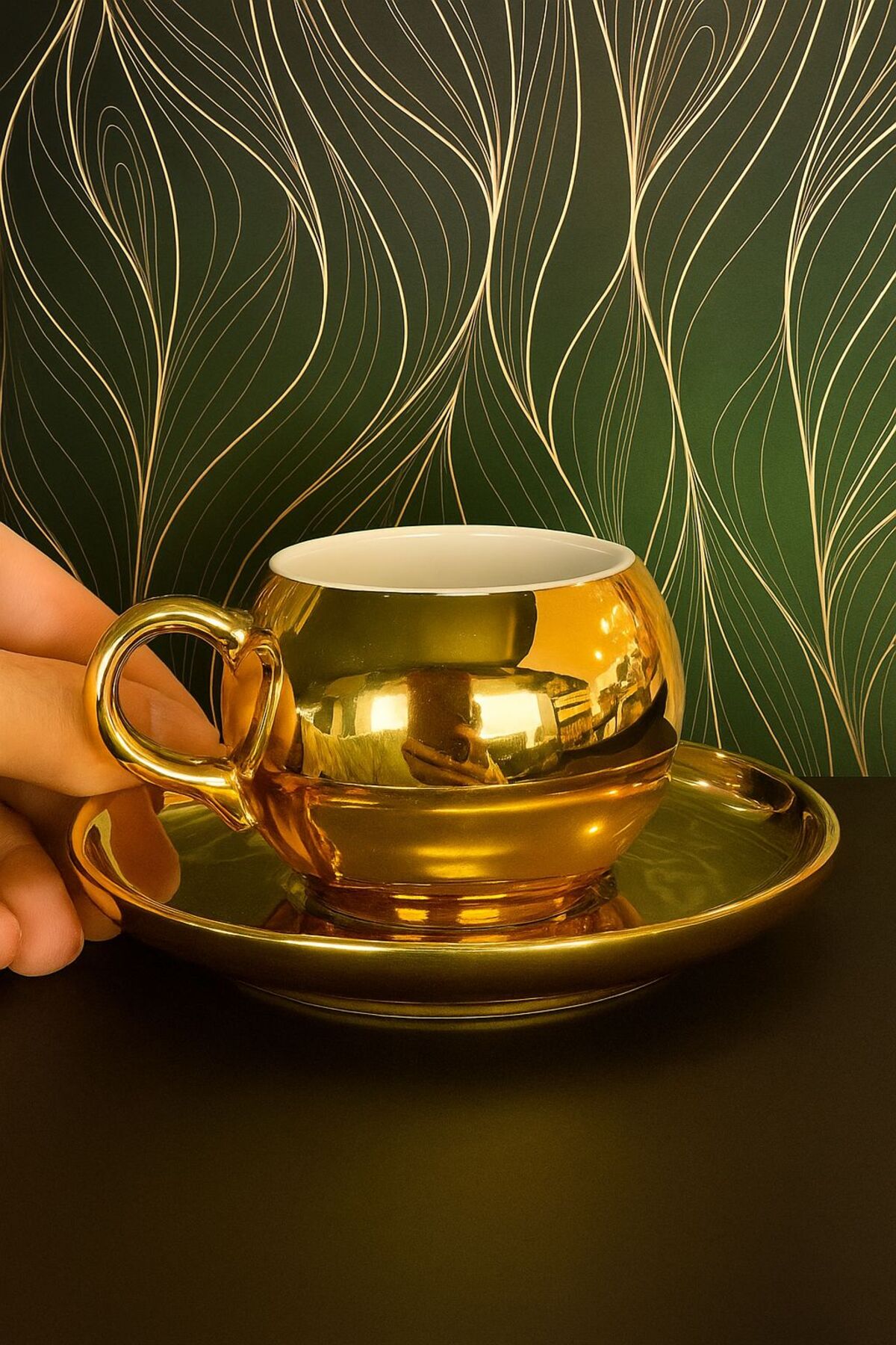 LİLA HOME Gümüş Gold Parlak Yansımalı 6 Kişilik Kahve Fincan Takımı ...