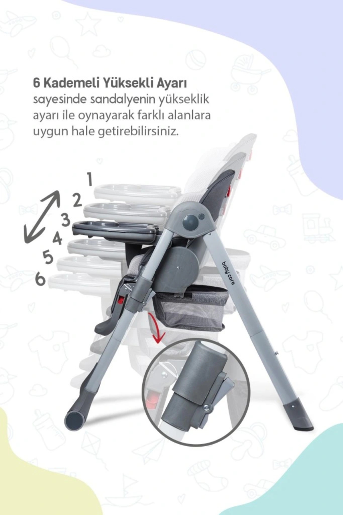 TWOX Baby Care BC511 Flex Plus Mama Sandalyesi Antrasit fotoğrafı 3 (önizleme)