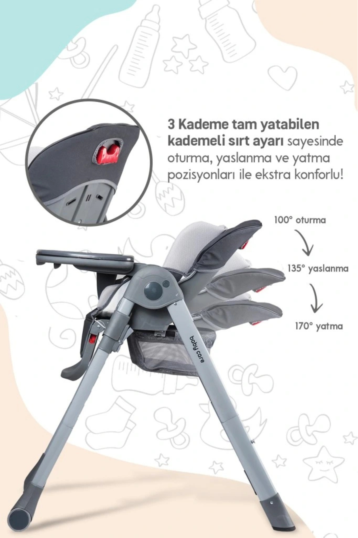 TWOX Baby Care BC511 Flex Plus Mama Sandalyesi Antrasit fotoğrafı 4 (önizleme)