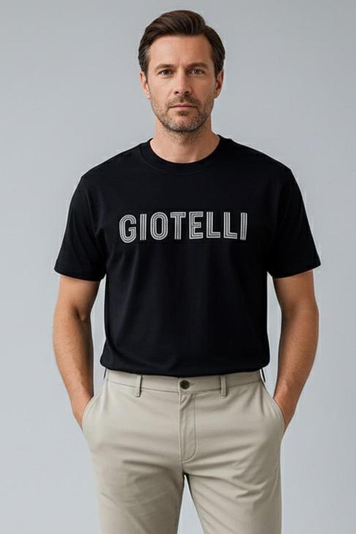 Sabri Özel BİSİKLET YAKA BASKILI ERKEK T-SHIRT Siyah