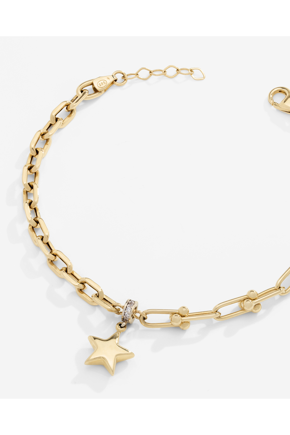 zerdezar gold 14 Ayar Yıldız Charmlı Çilft Taraflı Bileklik
