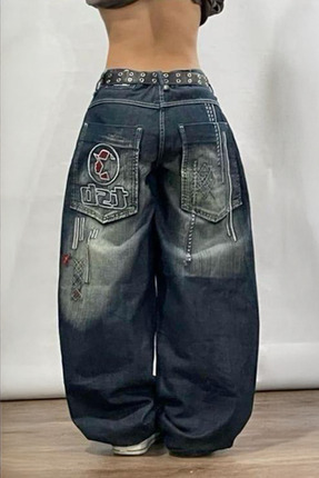 Karakedi Lacivert D2T Vintage Yıkamalı Baggy Y2K Pantolon