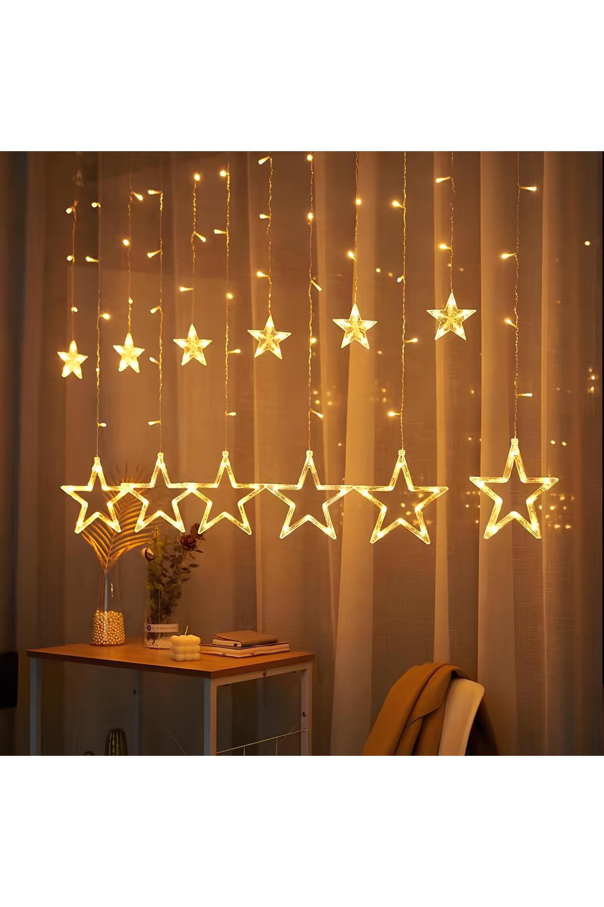 OricareFain Instalatie craciun Perdea, 3 m, luminoasa de stele, Interior/Exterior, Interconectabila, Alb Cald