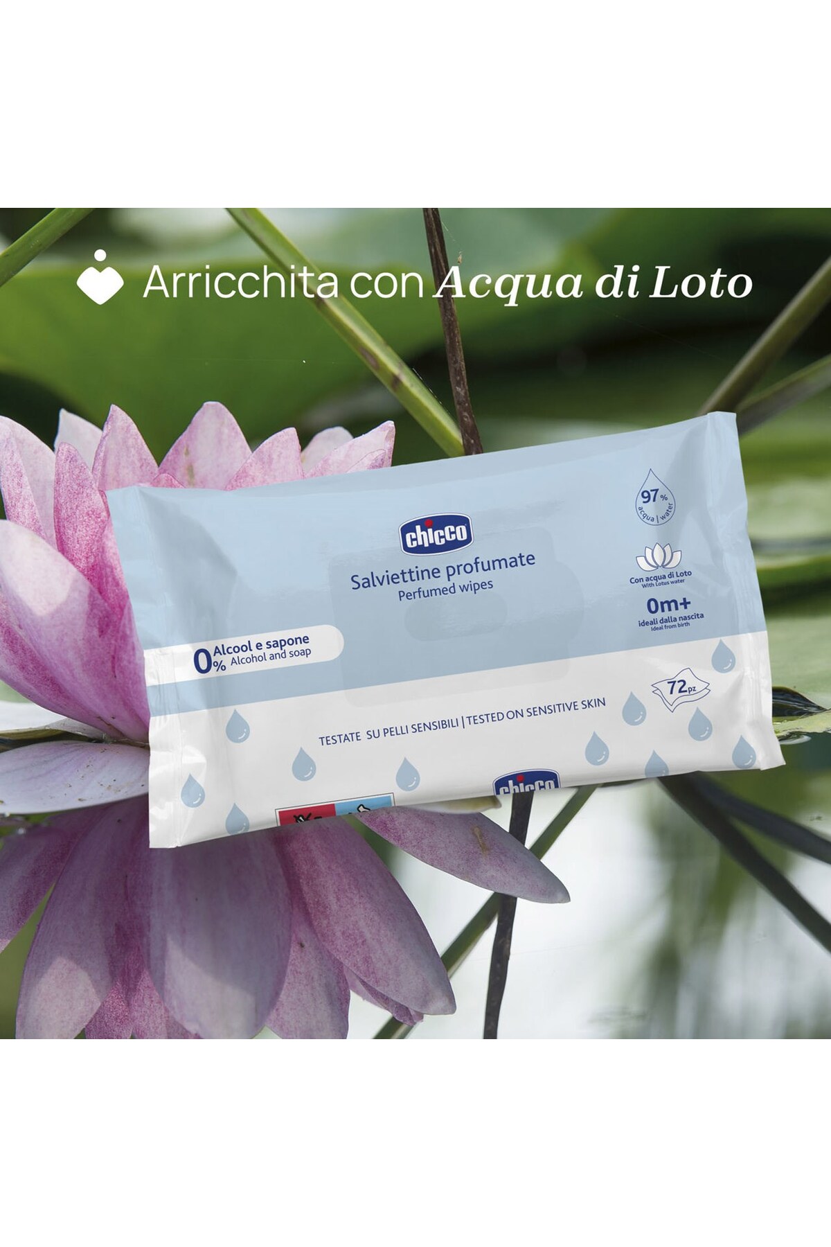 Chicco Parfümlü Islak Mendil %97 Doğal Kaynaklı, Alkol & Sabun İçermez, Lotus Çiçeği Özlü 9x72 Yaprak fotoğrafı 4 (önizleme)