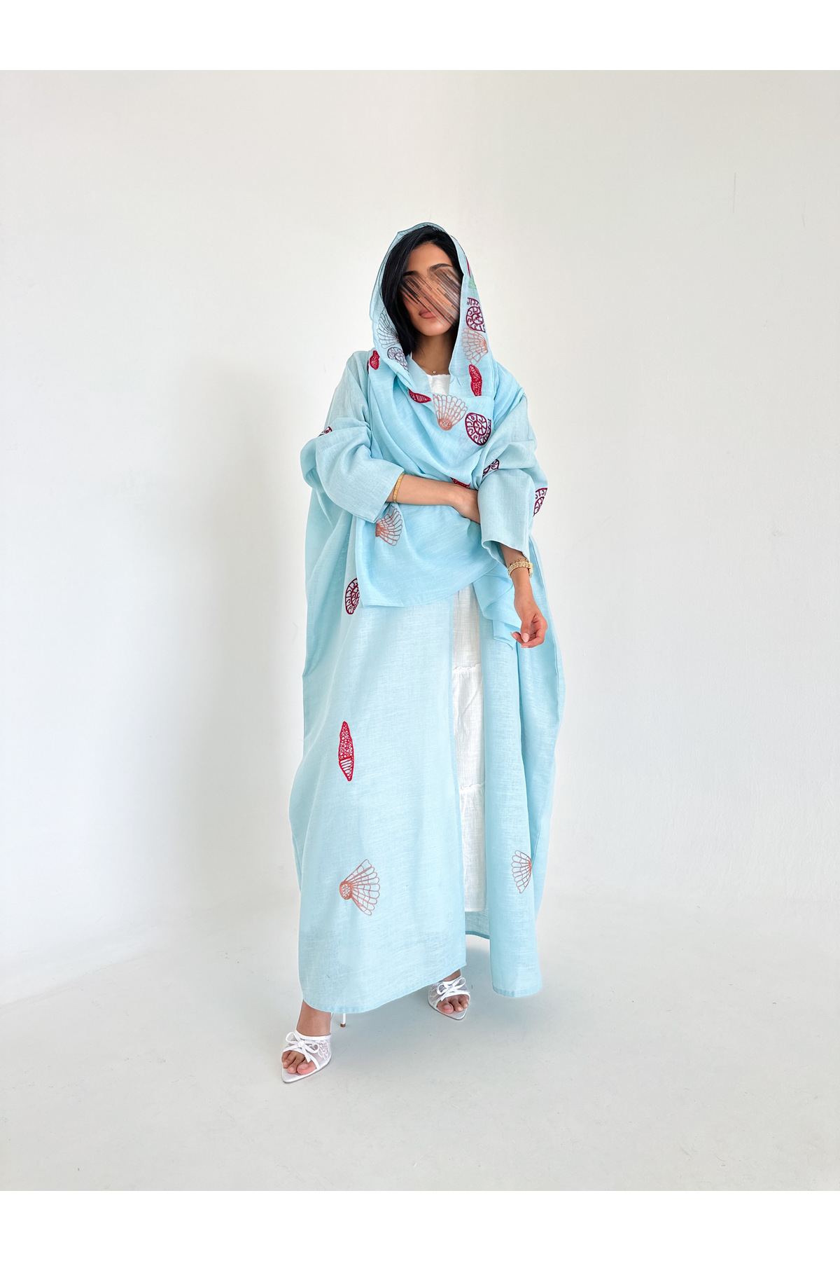 MW1345 - Abaya half butterfly with embroidery shel...