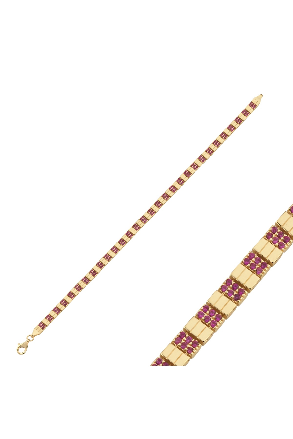 Aypa Mücevher 14 Ayar Kırmızı Taşlı Kare Bileklik