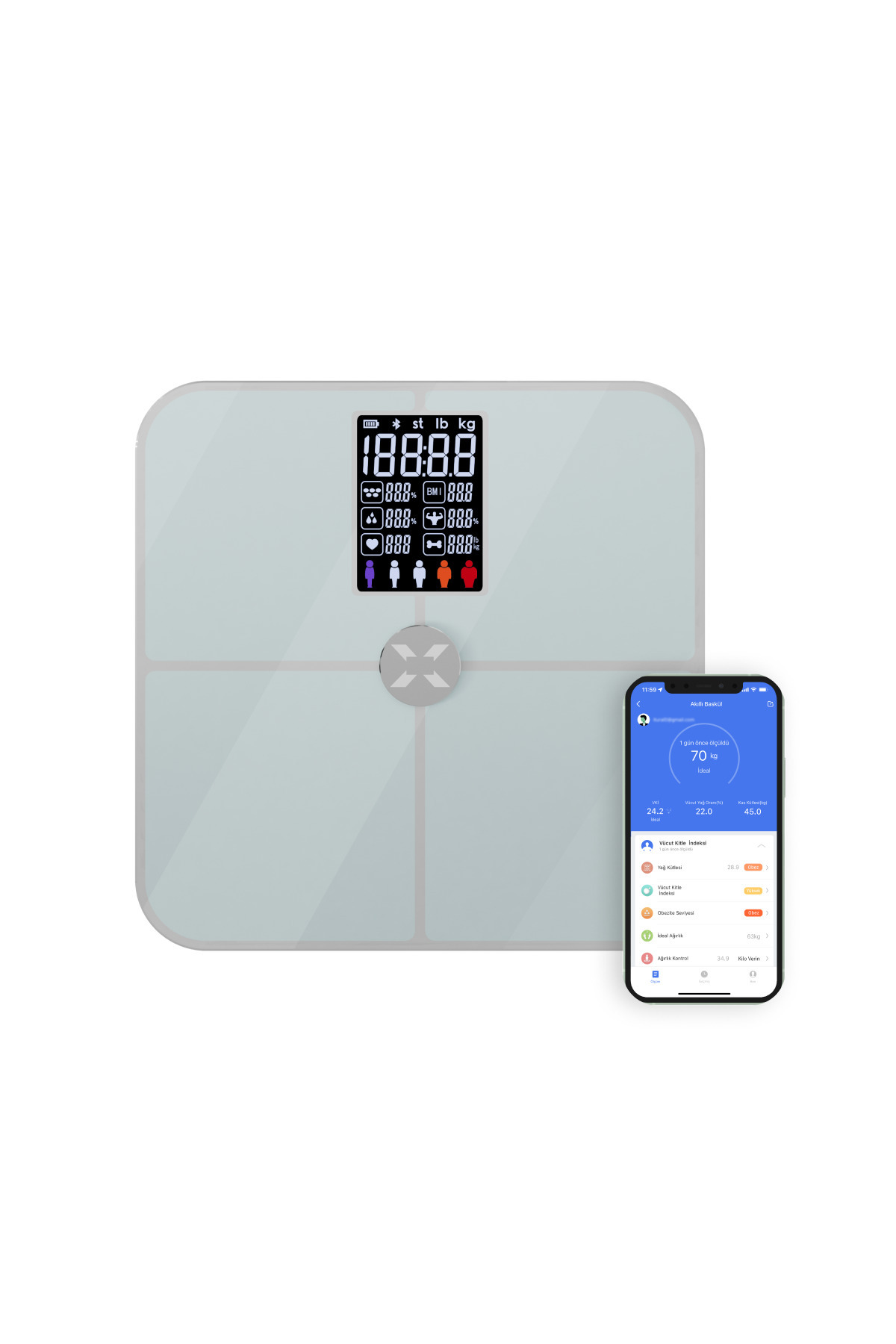 Xenon Smart Akıllı Tartı Nabız, Vücut Analizi Yağ, Kemik, Kas Ölçen Dijital Baskül (180 KG KAPASİTE) Beyaz X8702
