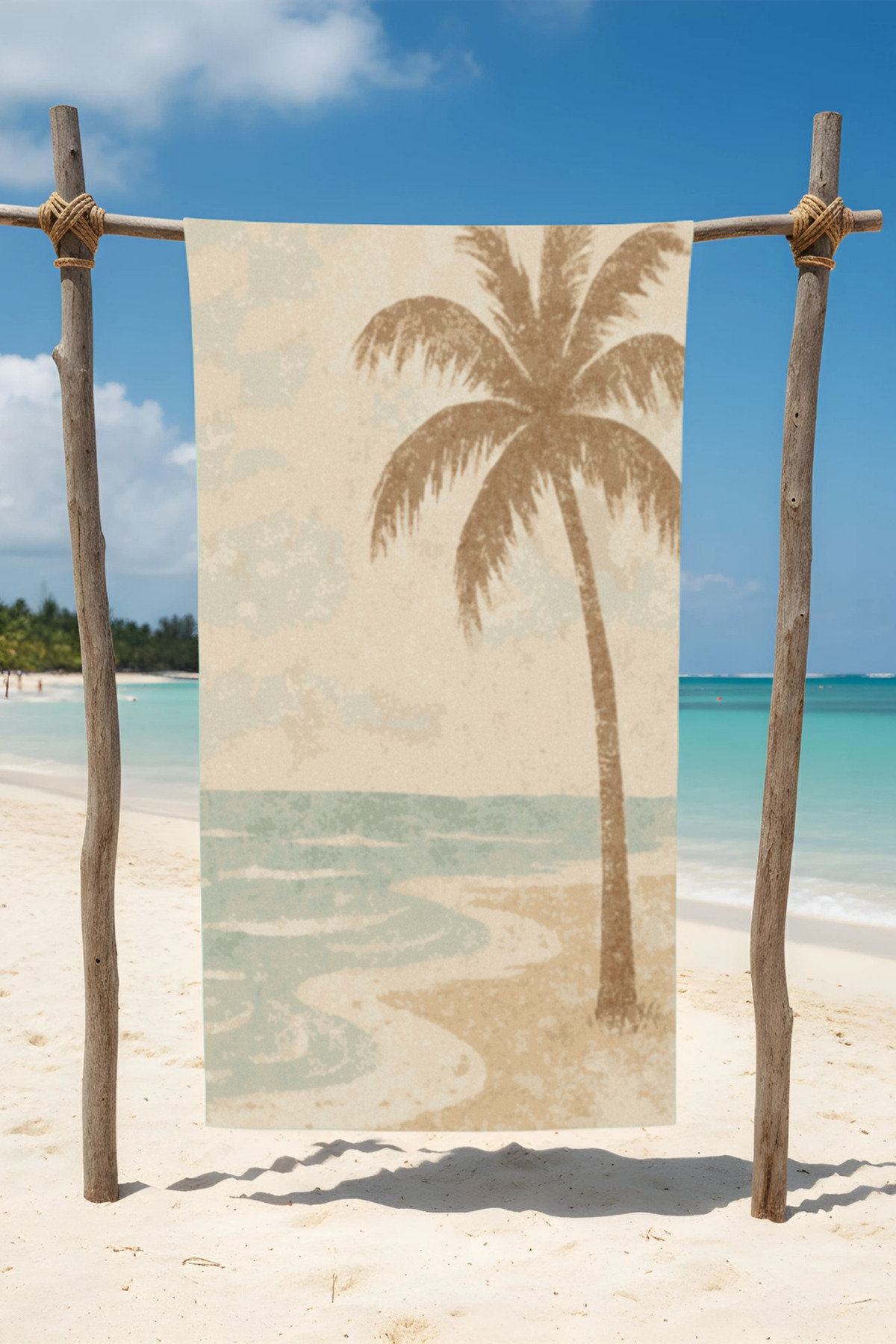 BETHA KUMSAL PALMİYE DESENLİ Pamuk Plaj Havlusu – Desenli Tasarım – 75x150 cm