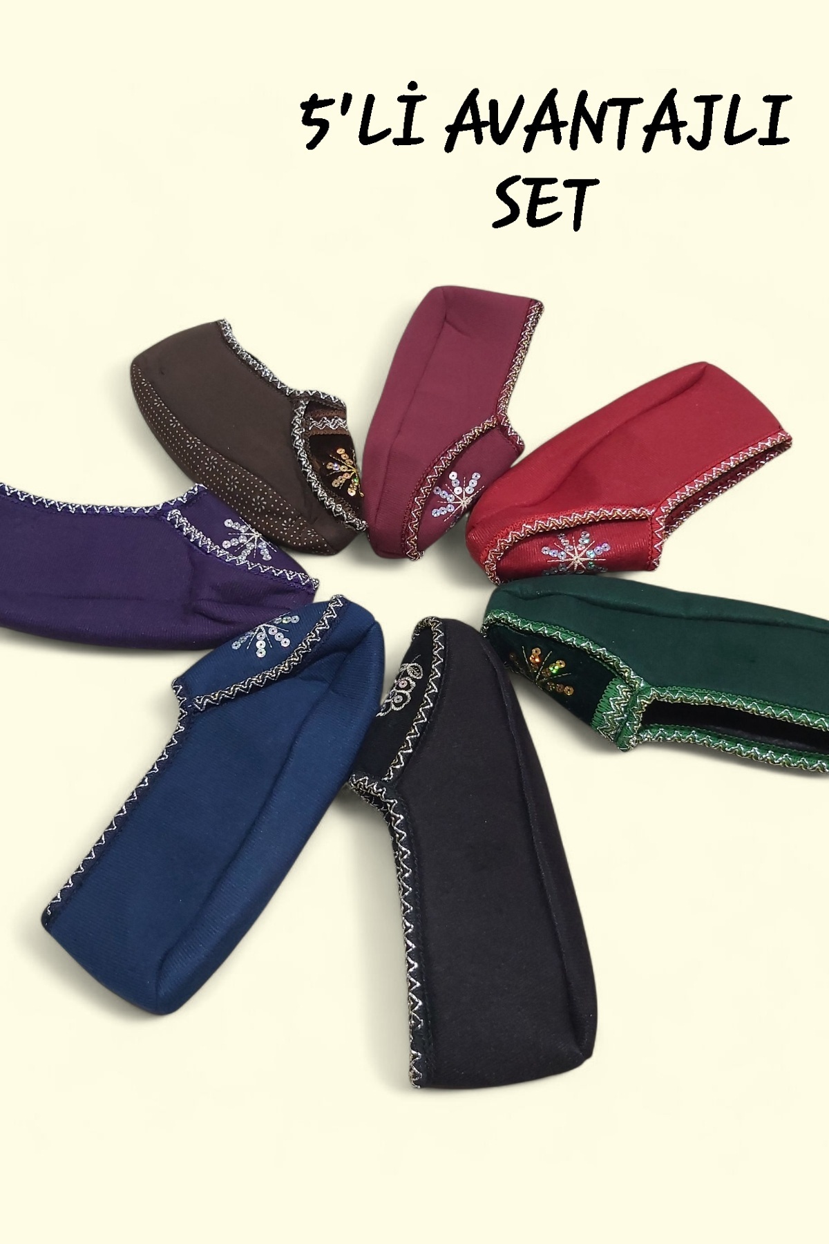 RedPlay 5'Li Set Kadın Patik Ev Ayakkabısı Hediyelik Çeyizlik Misafirlik Günlük Çetik(Karışık Renk)