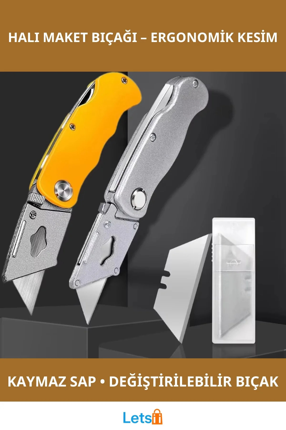 Letsii Ergonomik Kaymaz Saplı Dayanıklı Halı Maket Bıçağı ve Yedek Bıçak Seti