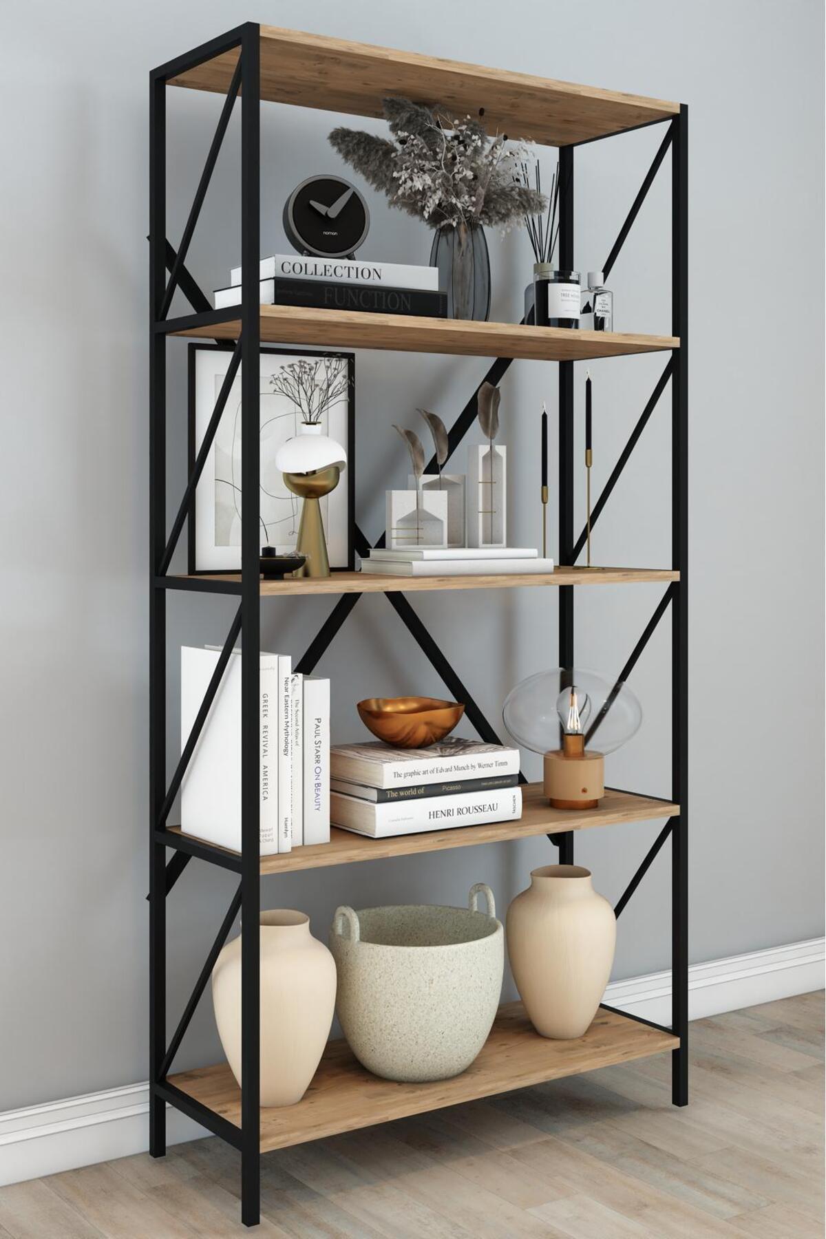 DEKOZUM PARİS 180 lik Kitaplık Çok Amaçlı Dekoratif Mutfak Banyo Rafı Depolama Market Rafı