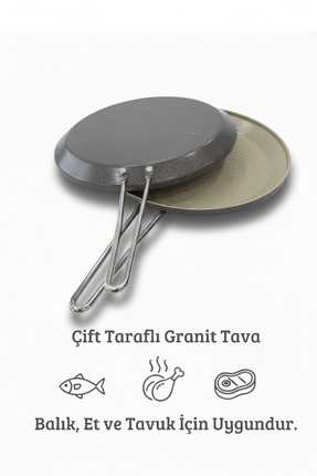 kochler Granit Kaplama 33 cm Çift Taraflı Balık, Et ve Tavuk Pişirme Tavası