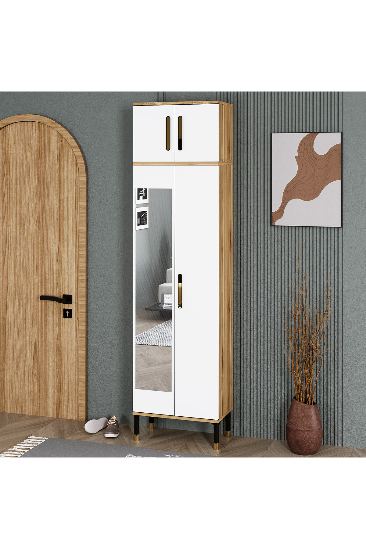Bunch-1-4 Standing Mirrored Shoe Holder Coat Rack Cloakroom