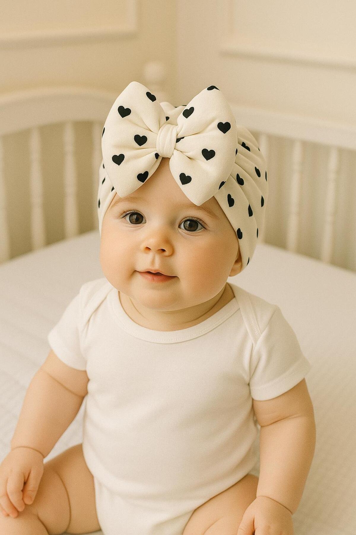BYS BABY FASHION Yenidoğan Kız Bebek / Kız Çocuk Puantiyeli Fiyonklu Çift Kat Bone 0-12 Ay Arası Kullanıma Uygundur fotoğrafı 6 (önizleme)