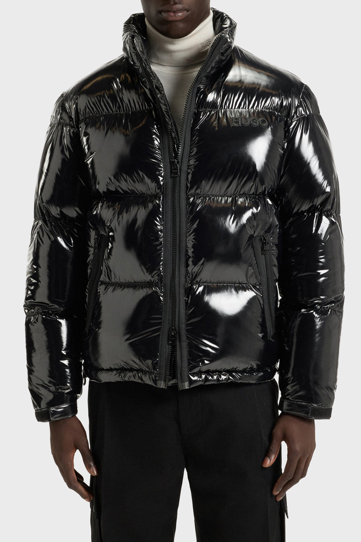 هوگو پالتو مردانه پفی براق، یقه ایستاده، دافع آب، لحاف دوزی شده، کد ۵۰۵۴۹۲۵۱، کد ۰۰۱