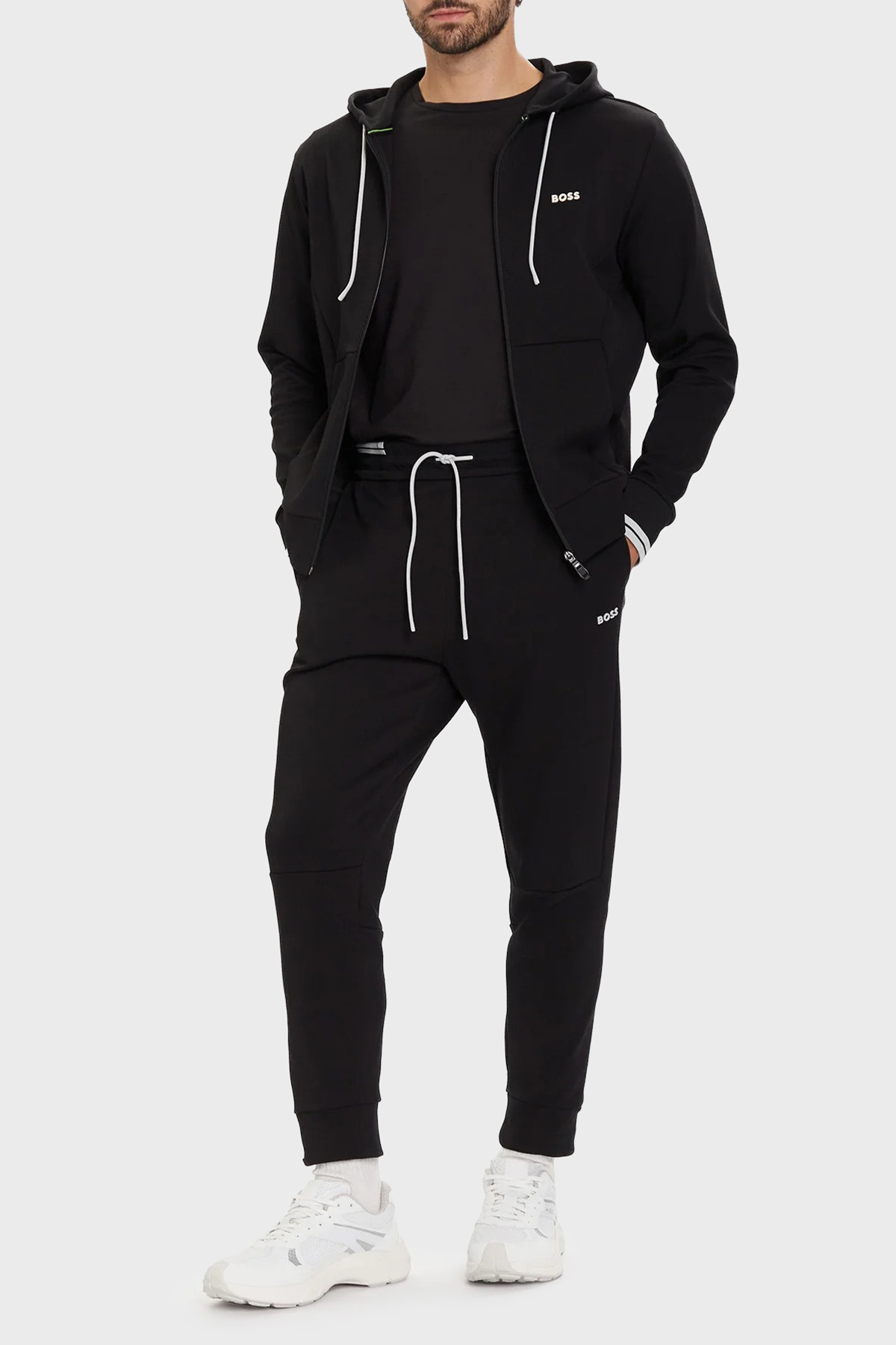 باس ست لباس ورزشی مردانه طرح راه راه نخی معمولی با لوگو، کد ۵۰۵۵۵۴۳۳ ۰۰۱