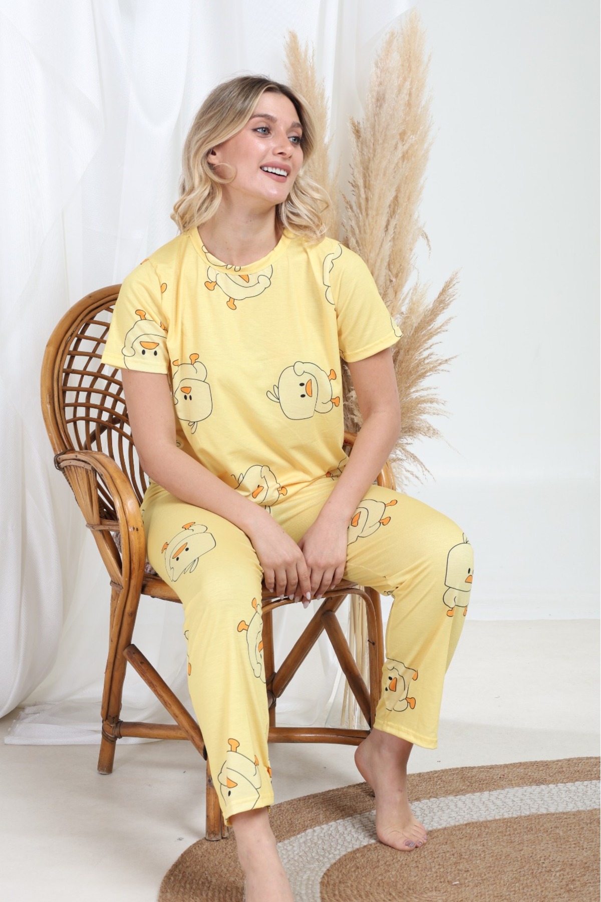 Luna Wear Lunawear Civciv Desenli Kısa Kollu Kadın Pijama Takımı