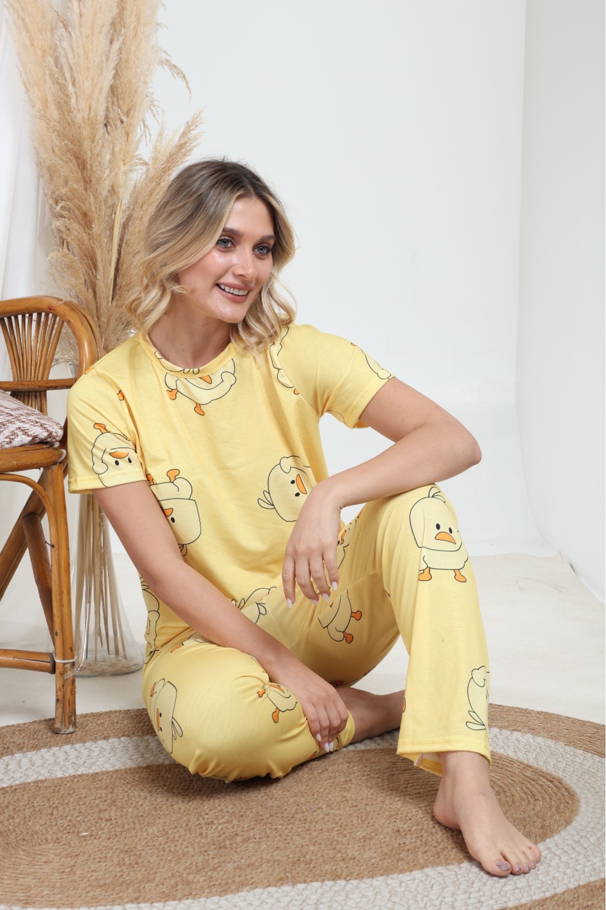 Luna Wear Lunawear Civciv Desenli Kısa Kollu Kadın Pijama Takımı görsel 3