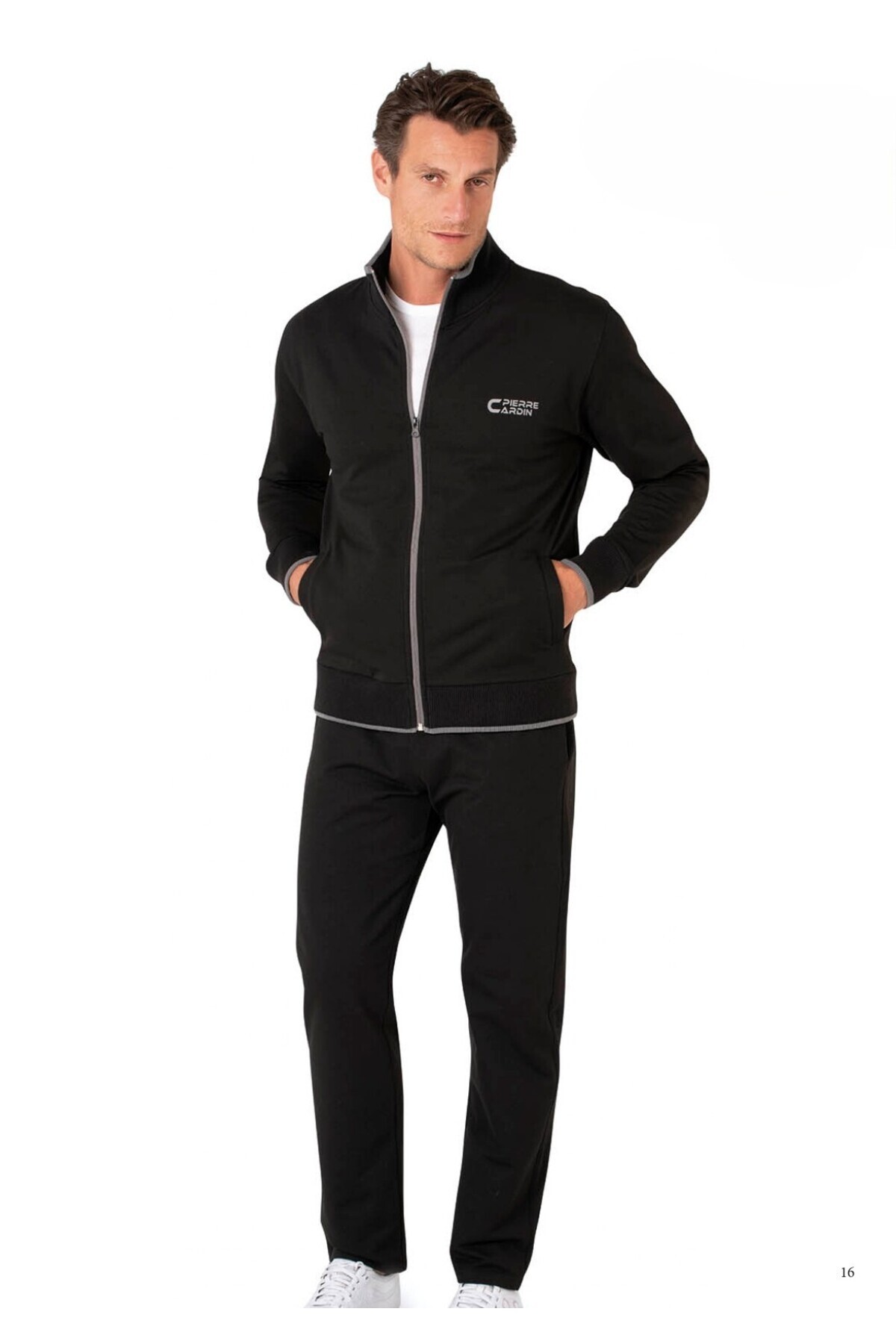 Erkek Dik Yaka Fermuarlı Cepli Siyah Eşofman Takımı