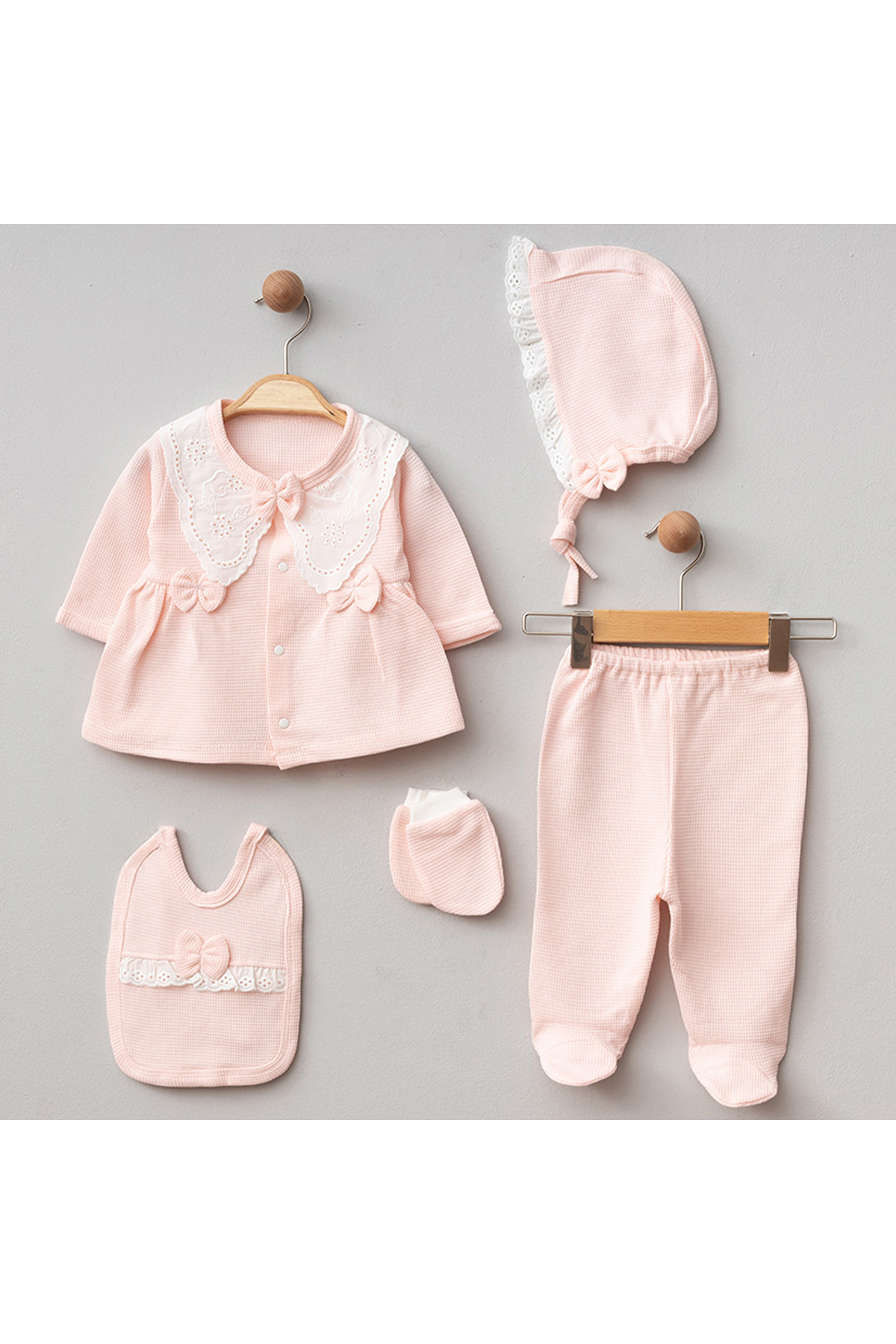 ZEYNUKO KIZ BEBEK FİSTOLU WAFFLE 5'Lİ YENİDOĞAN HASTANE ÇIKIŞI ZIBIN SETİ fotoğrafı 2 (önizleme)