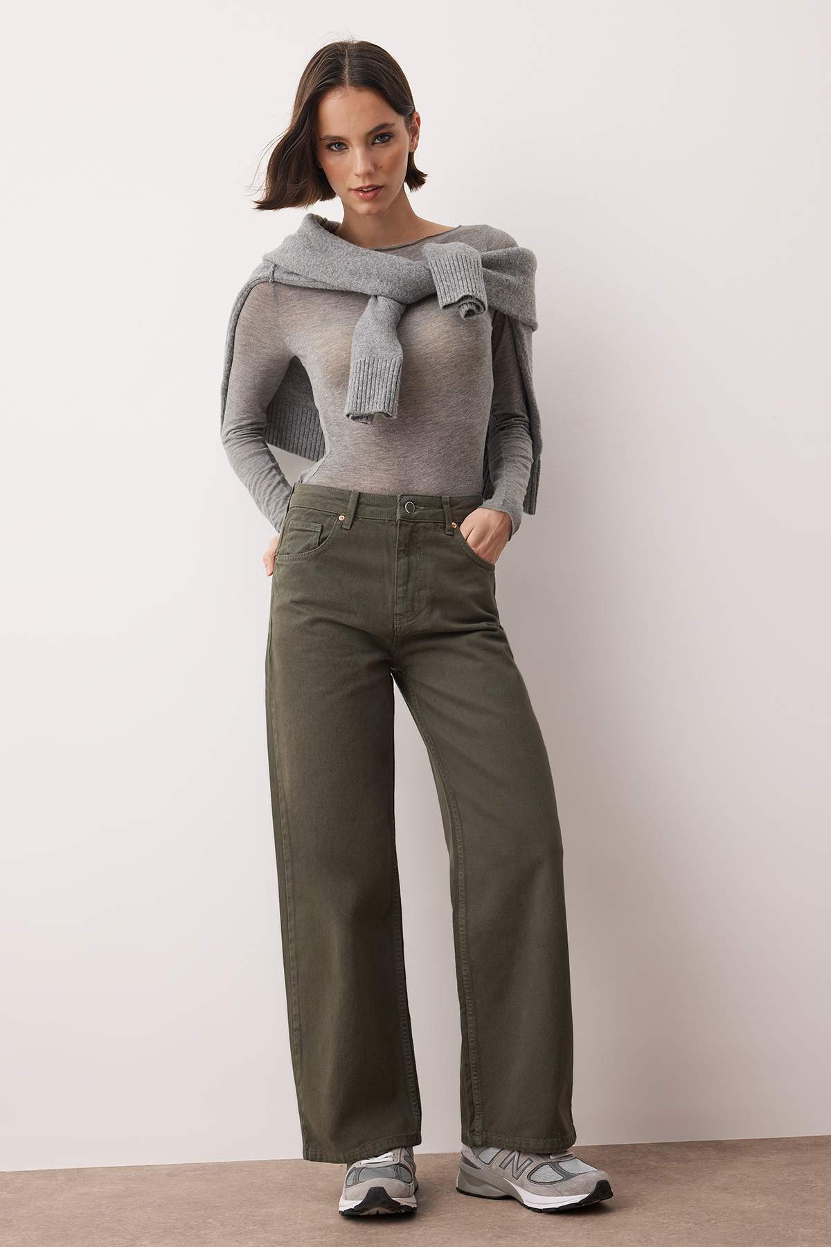 Trendyolmilla  Haki Yüksek Bel Bilek Boy Culotte %100 Pamuklu Jeans TWOAW26JE00190