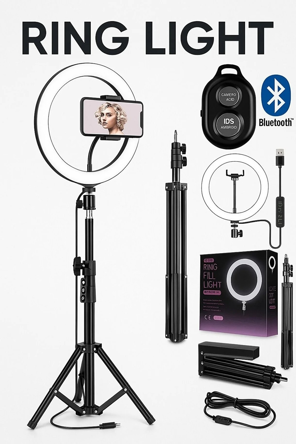 Voground Ring Light Led Işıklı Tripod 10 Inç Halka Youtuber Tiktok Video Makyaj Işığı Ayaklı 10 Inç