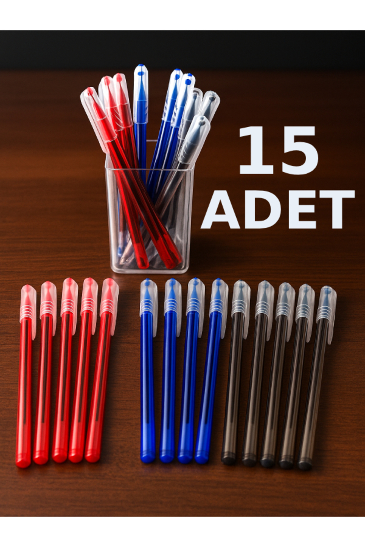 nistabolje 15 Adet Büro Tükenmez Kalem (5 MAVİ, 5 KIRMIZI, 5 SİYAH)