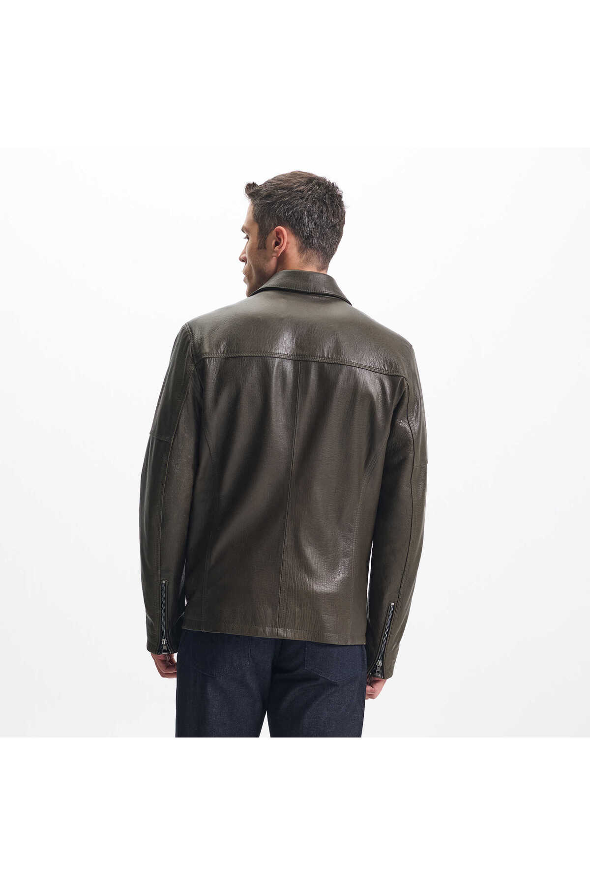 Tergan  Haki Hakiki Deri Erkek Deri Mont - E24KDM310585-R2X - Görsel 4