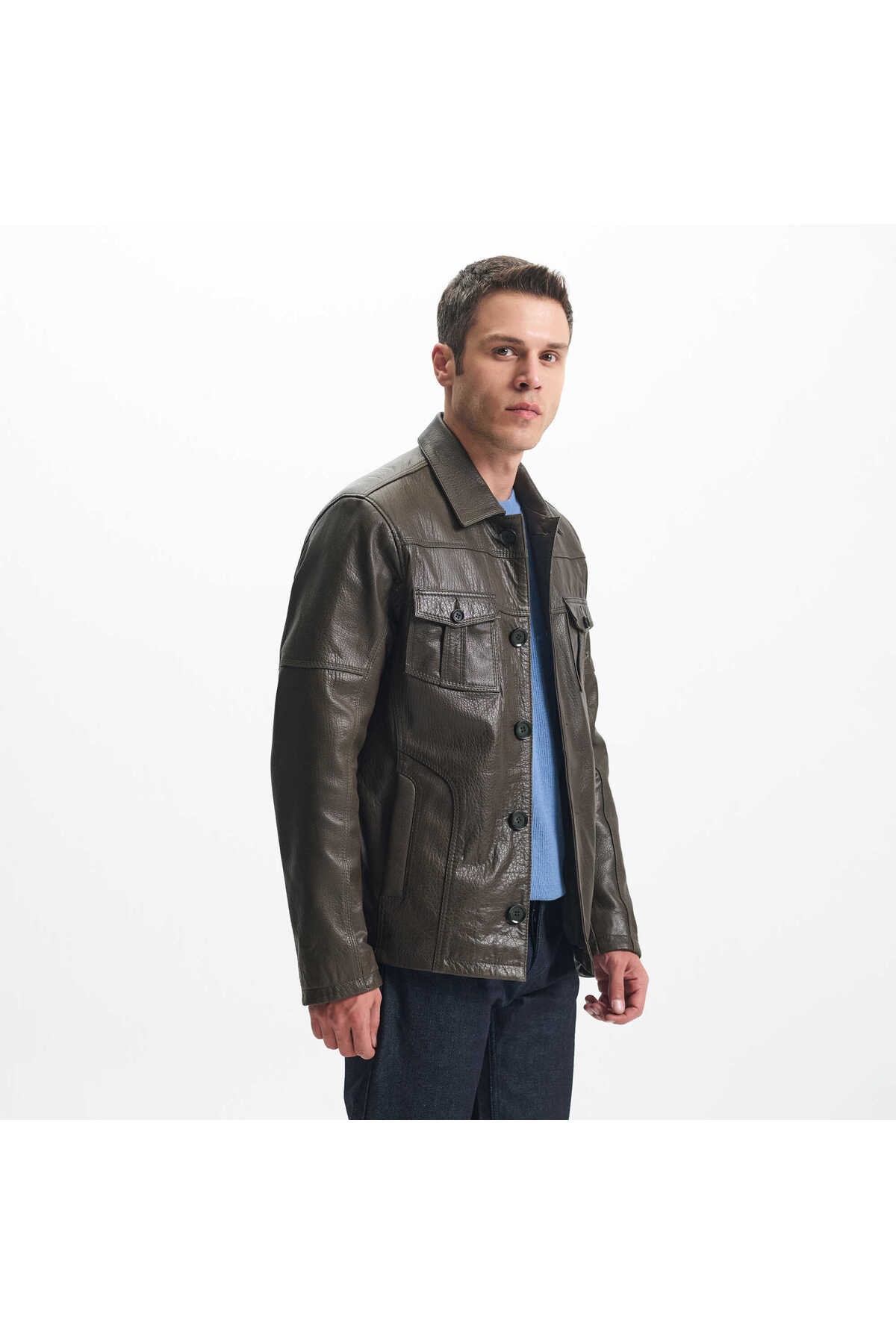 Tergan  Haki Hakiki Deri Erkek Deri Mont - E24KDM310585-R2X - Görsel 2