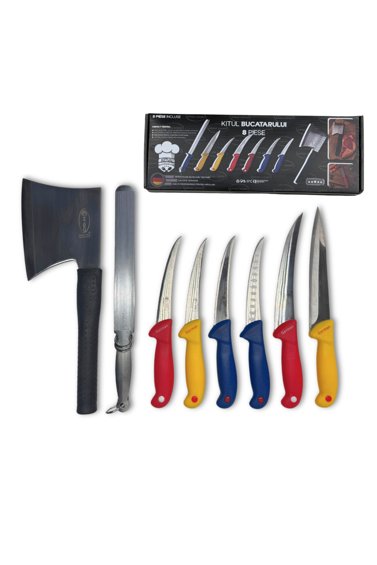 ZanaCasei Set Profesional Cuțite Măcelărie – 8 Piese CU CUTIE DEPOZITARE